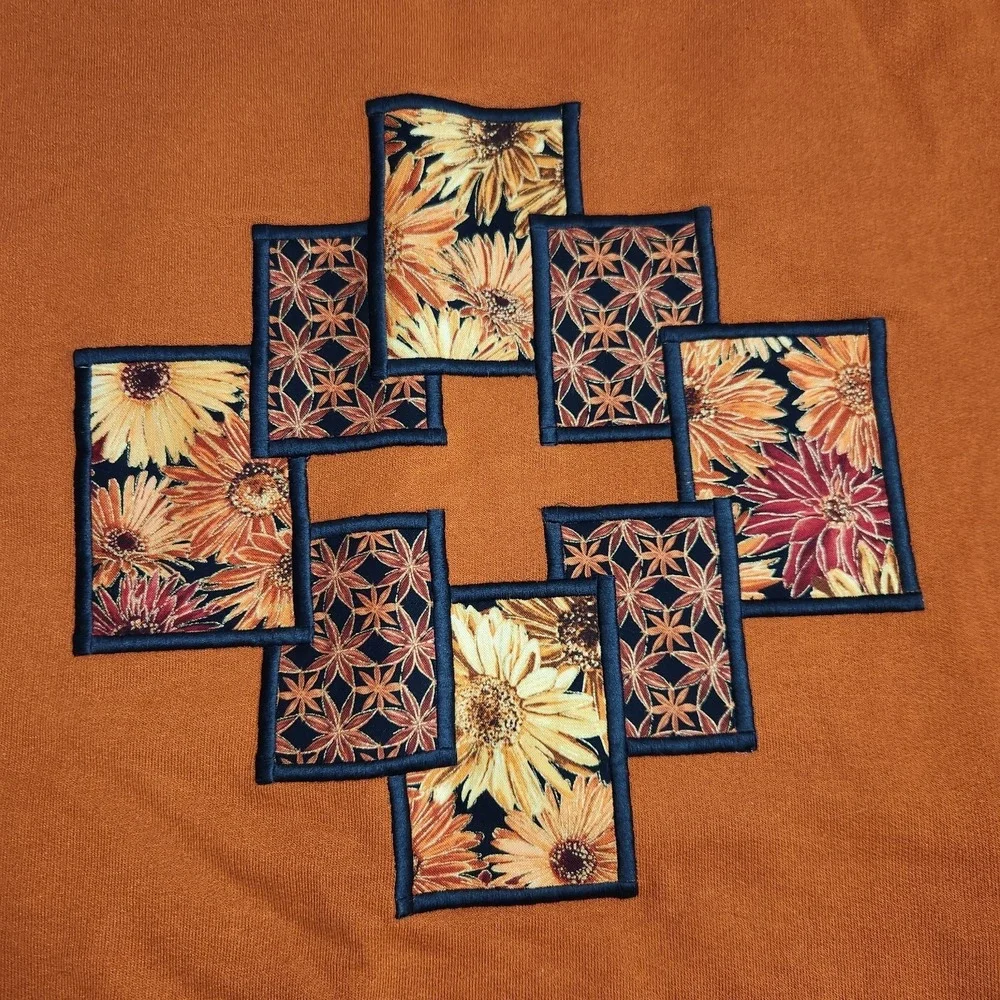 Jerzees Fall Sweater Burnt Orange Sunflower Cottagecore Granny Vtg 90s Cozy Sz M